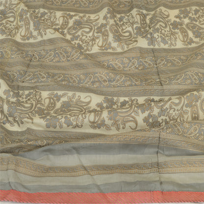 Sanskriti Vintage Ivory/Grey Long Dupatta/Stole Pure Chanderi Silk Print/Painted