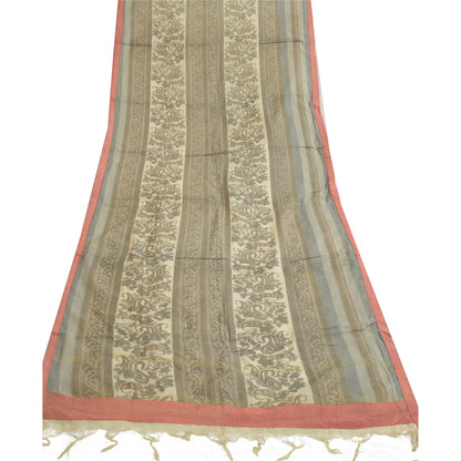 Sanskriti Vintage Ivory/Grey Long Dupatta/Stole Pure Chanderi Silk Print/Painted