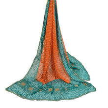 Load image into Gallery viewer, Sanskriti Vintage Green Long Dupatta/Stole Pure Georgette Silk Handmade Bandhani
