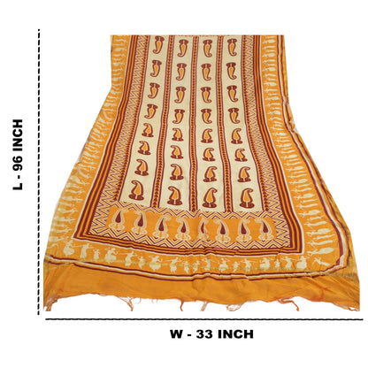 Санскрити Винтаж Желтый/цвета слоновой кости Чистый Шелк Дупатта Длинный Палантин Блок Печатный Хиджаб