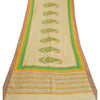Sanskriti Vintage Long Dupatta Stole Pure Silk Ivory Hand-Block Printed Scarves
