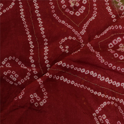 Sanskriti Vintage Green/Red Long Dupatta/Stole Pure Georgette Handmade Bandhani