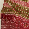 Sanskriti Vintage Green/Red Long Dupatta/Stole Pure Georgette Handmade Bandhani