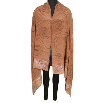 Санскрити Винтаж Коричневый Длинный Дупатта/Палантин Чистый Шелковый Креп Хиджаб Печатная Фата