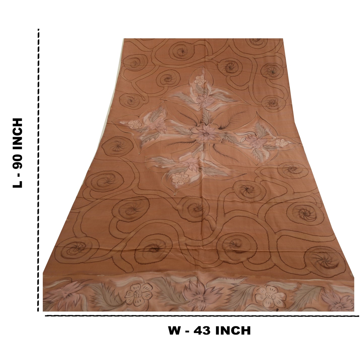 Санскрити Винтаж Коричневый Длинный Дупатта/Палантин Чистый Шелковый Креп Хиджаб Печатная Фата