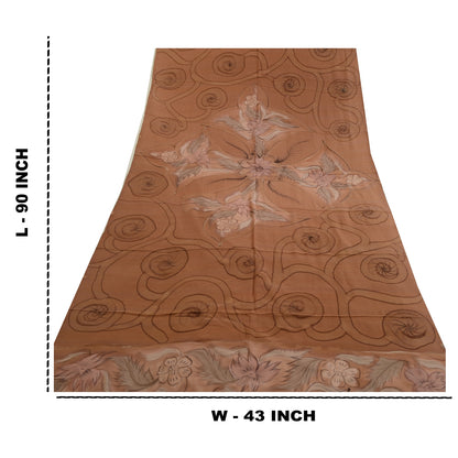 Санскрити Винтаж Коричневый Длинный Дупатта/Палантин Чистый Шелковый Креп Хиджаб Печатная Фата