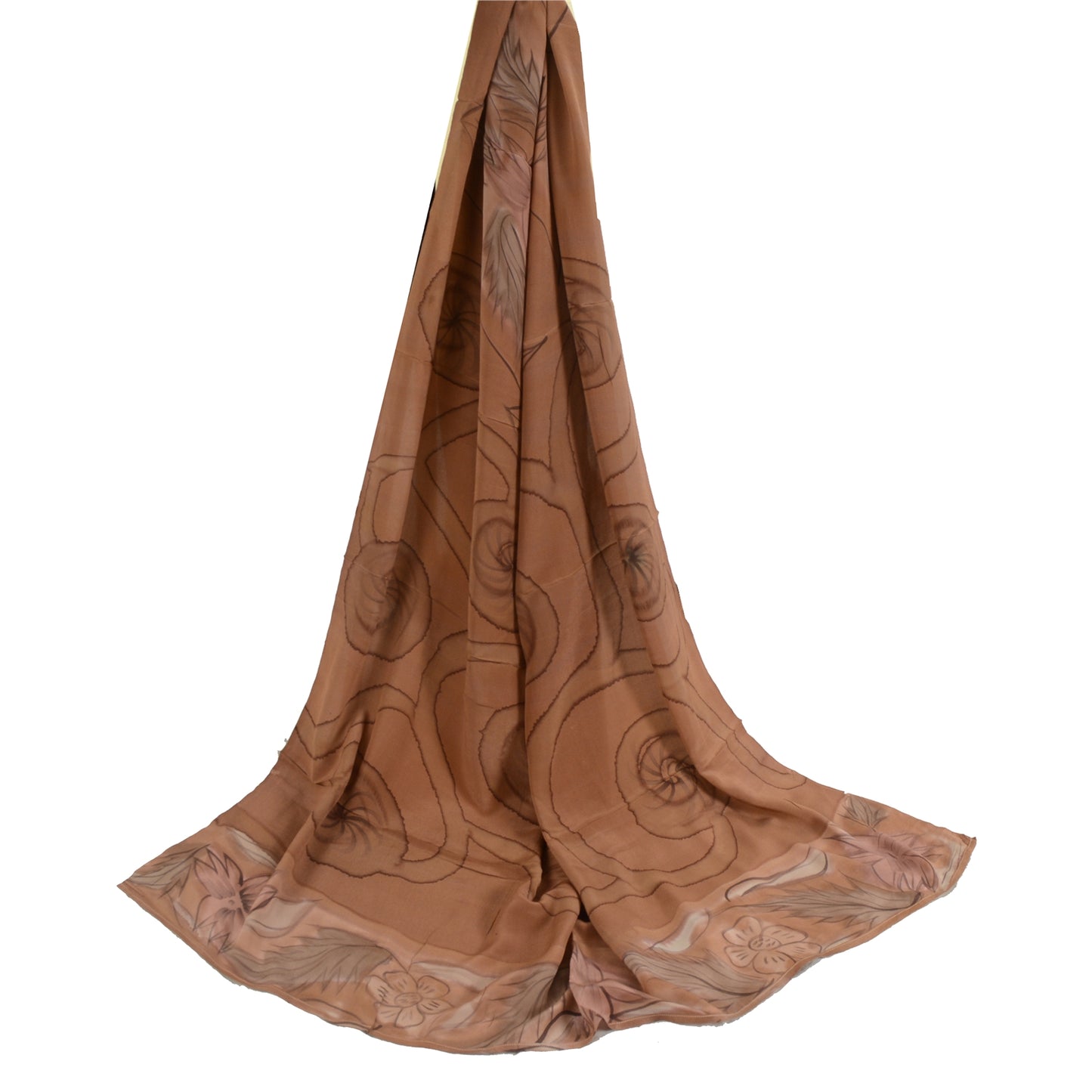 Санскрити Винтаж Коричневый Длинный Дупатта/Палантин Чистый Шелковый Креп Хиджаб Печатная Фата