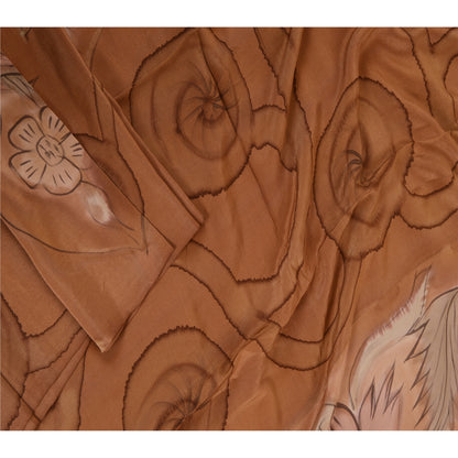 Санскрити Винтаж Коричневый Длинный Дупатта/Палантин Чистый Шелковый Креп Хиджаб Печатная Фата