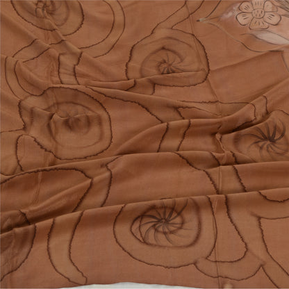 Санскрити Винтаж Коричневый Длинный Дупатта/Палантин Чистый Шелковый Креп Хиджаб Печатная Фата