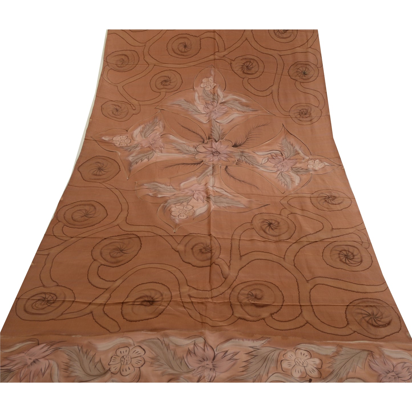 Санскрити Винтаж Коричневый Длинный Дупатта/Палантин Чистый Шелковый Креп Хиджаб Печатная Фата