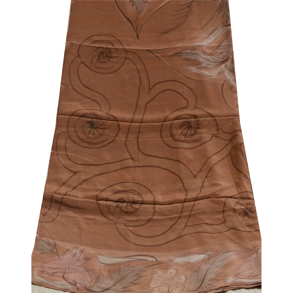 Санскрити Винтаж Коричневый Длинный Дупатта/Палантин Чистый Шелковый Креп Хиджаб Печатная Фата