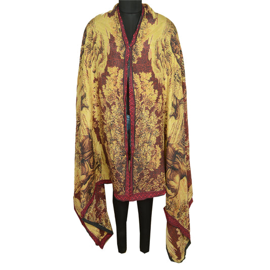 Санскрити Винтаж слоновая кость/красный длинный дупатта/палантин чистый креп шелк цифровая печать