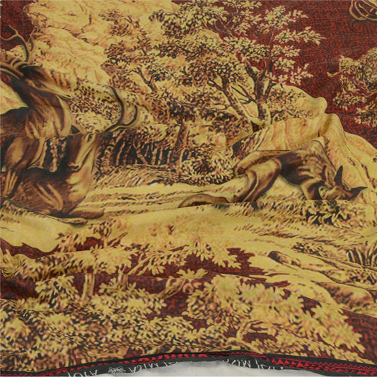 Sanskriti Vintage Ivory/Red Long Dupatta/Stole Pure Crepe Silk Digital Printed