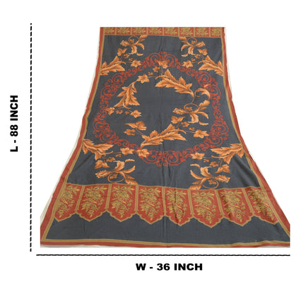 Sanskriti Vintage Grey/Brick Red Long Dupatta Stole Pure Cotton Printed Scarves