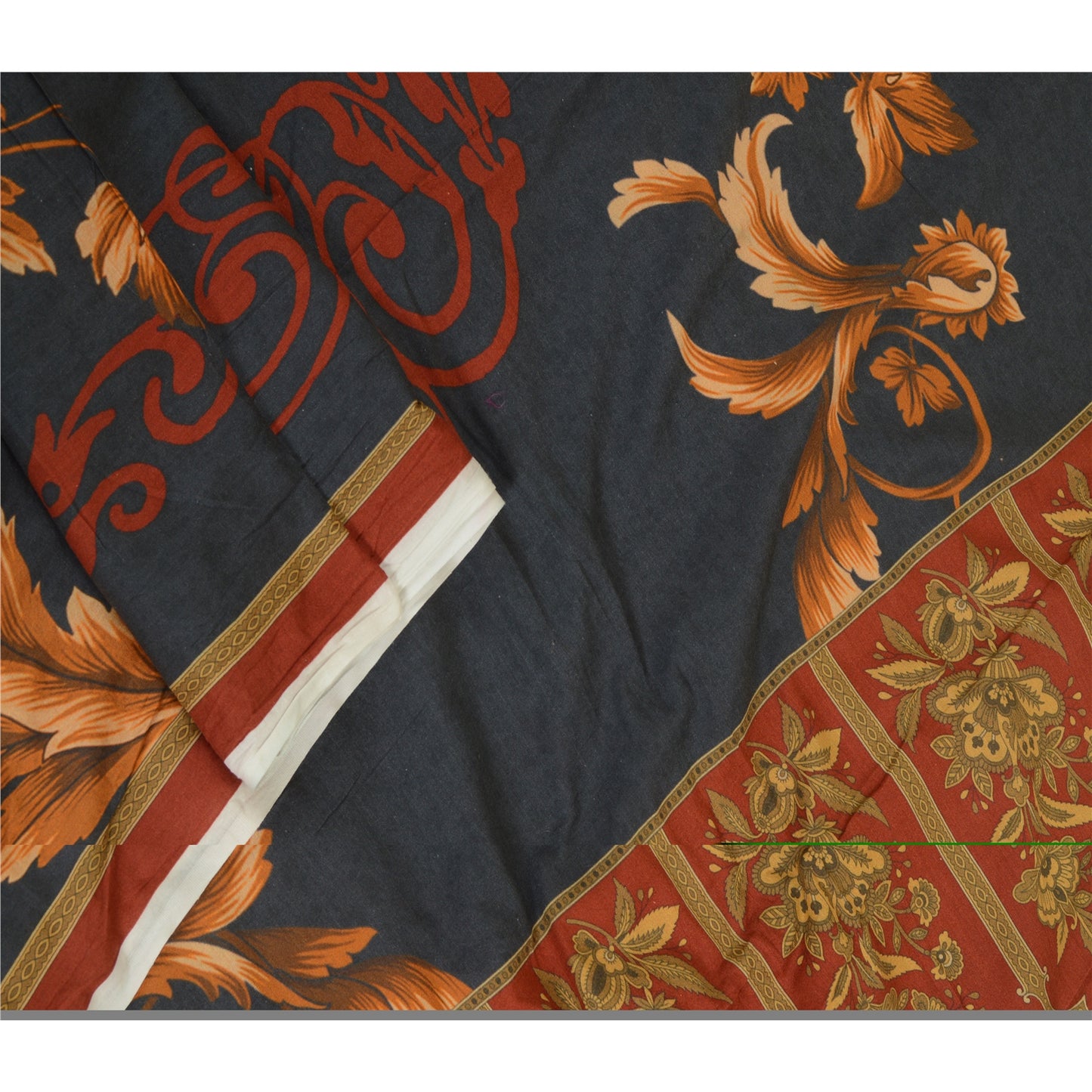 Sanskriti Vintage Grey/Brick Red Long Dupatta Stole Pure Cotton Printed Scarves