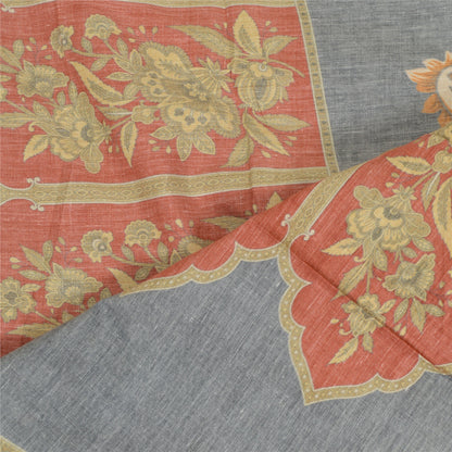 Sanskriti Vintage Grey/Brick Red Long Dupatta Stole Pure Cotton Printed Scarves