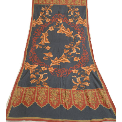 Sanskriti Vintage Grey/Brick Red Long Dupatta Stole Pure Cotton Printed Scarves