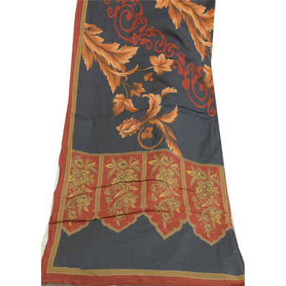 Sanskriti Vintage Grey/Brick Red Long Dupatta Stole Pure Cotton Printed Scarves