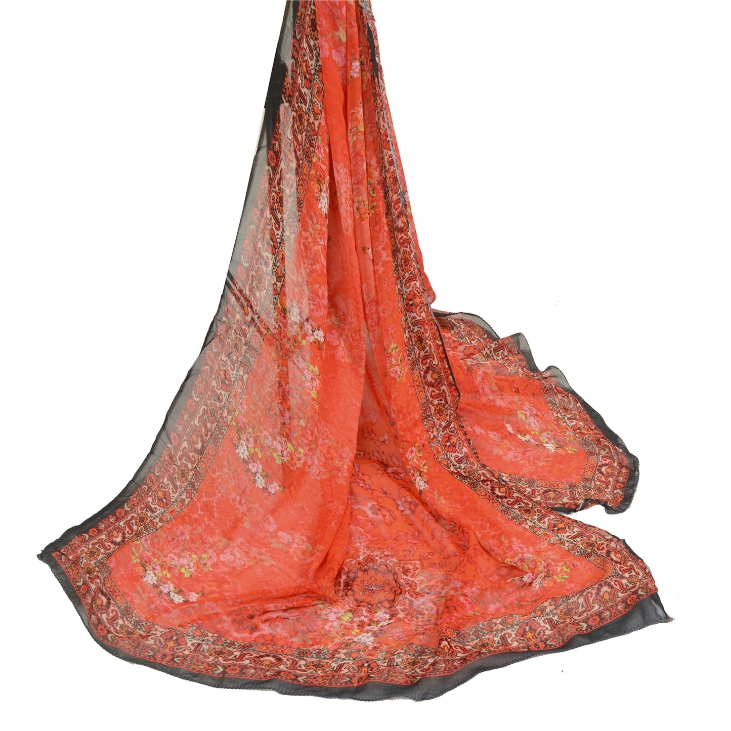 Sanskriti Vintage Rød Lang Dupatta Stole Blend Georgette Digitalt Trykte Tørklæder