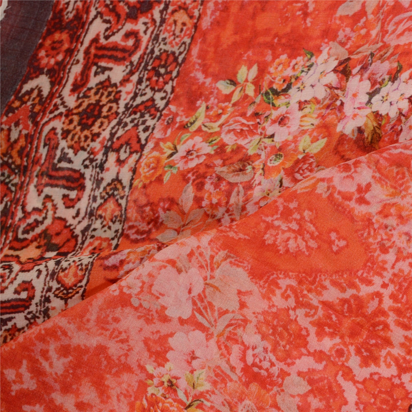 Sanskriti Vintage Rød Lang Dupatta Stole Blend Georgette Digitalt Trykte Tørklæder