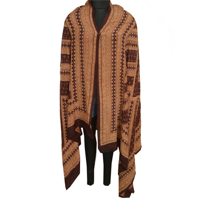 Санскрити Винтаж Коричневый Длинный Дупатта/Палантин Чистый Шелковый Креп Печатный Накидка Фата