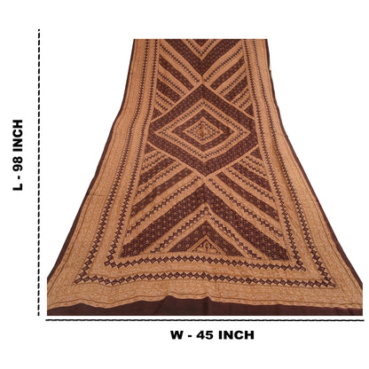 Санскрити Винтаж Коричневый Длинный Дупатта/Палантин Чистый Шелковый Креп Печатный Накидка Фата