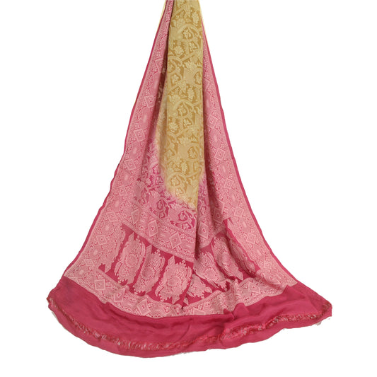 Санскрити Винтаж горчично-розовый чистый шелк дупатта длинный палантин тканый шарф-обертка