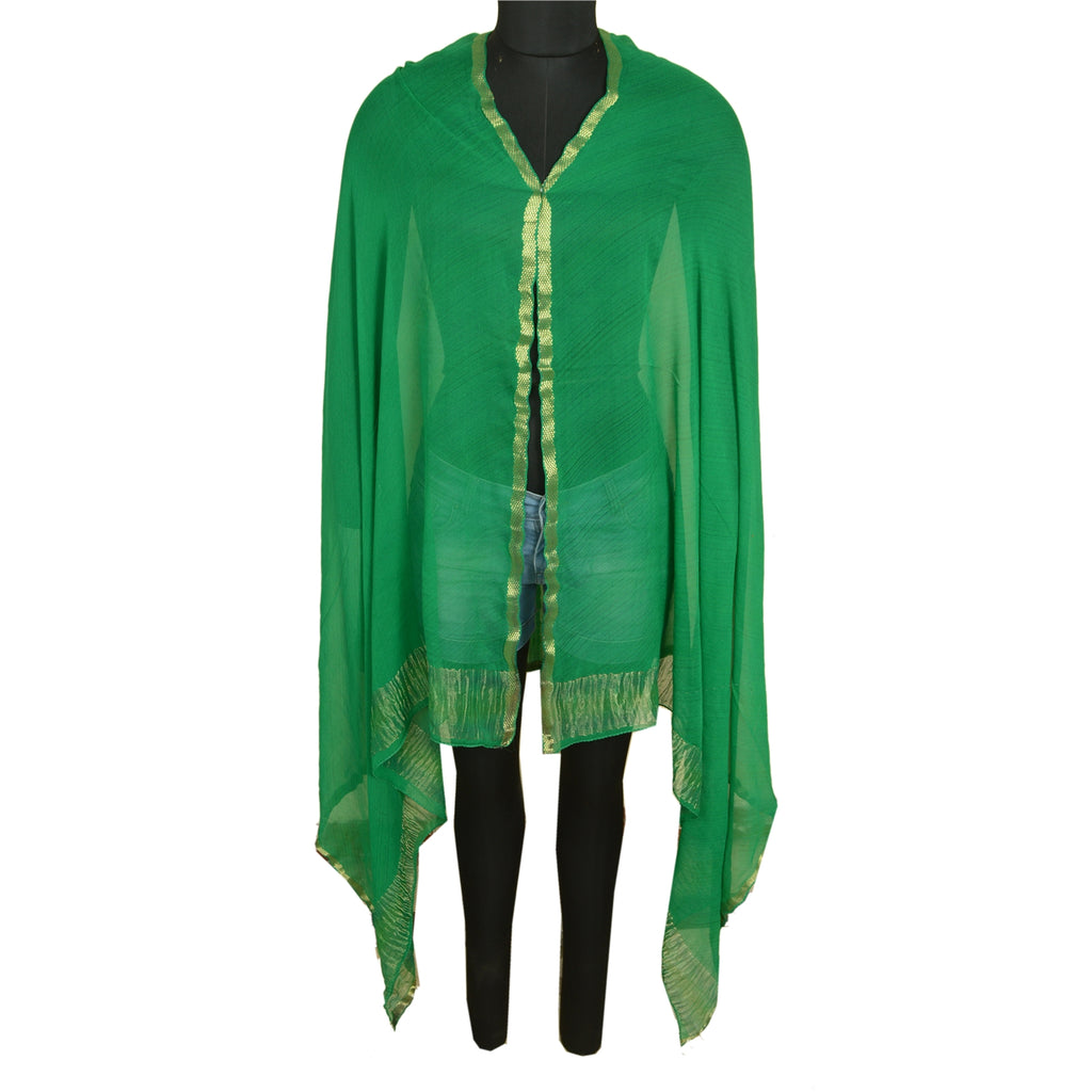 Sanskriti Vintage Green Long Dupatta/Stole Pure Georgette Silk Woven Zari Veil