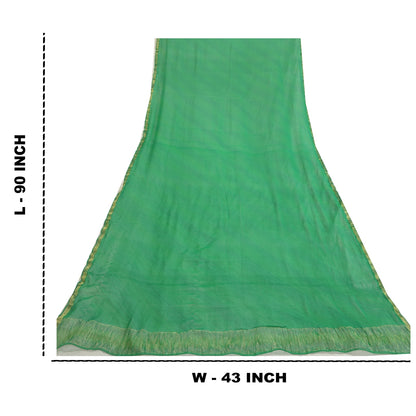 Sanskriti Vintage Green Long Dupatta/Stole Pure Georgette Silk Woven Zari Veil