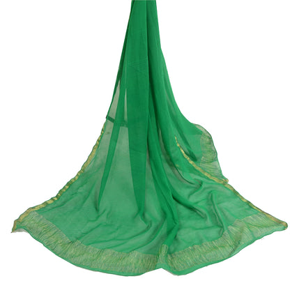Sanskriti Vintage Green Long Dupatta/Stole Pure Georgette Silk Woven Zari Veil