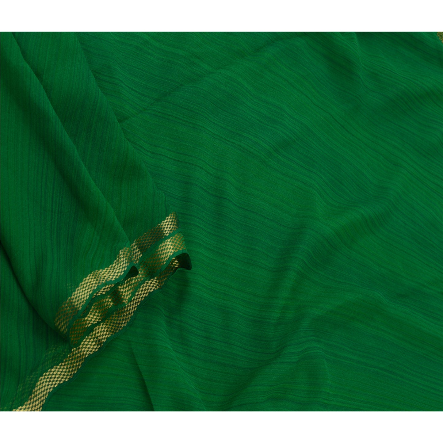 Sanskriti Vintage Green Long Dupatta/Stole Pure Georgette Silk Woven Zari Veil