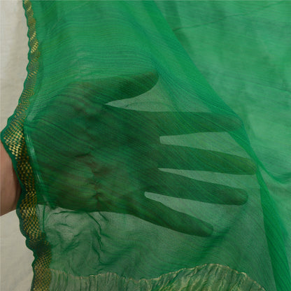 Sanskriti Vintage Green Long Dupatta/Stole Pure Georgette Silk Woven Zari Veil