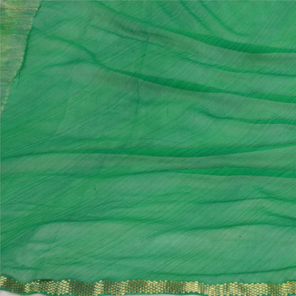 Sanskriti Vintage Green Long Dupatta/Stole Pure Georgette Silk Woven Zari Veil