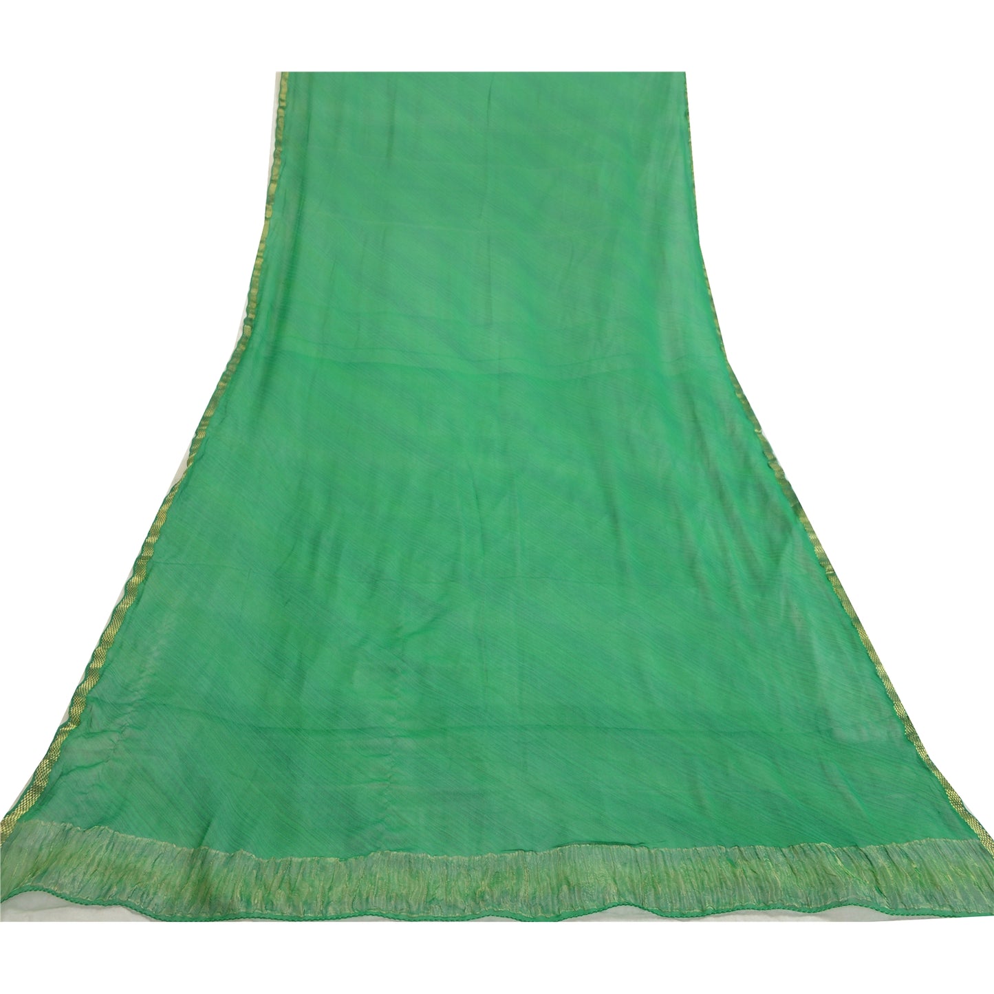 Sanskriti Vintage Green Long Dupatta/Stole Pure Georgette Silk Woven Zari Veil