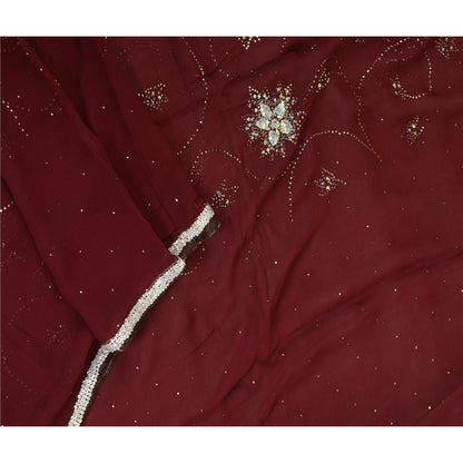 Санскрити Винтаж темно-красный длинный дупатта/палантин из чистого шелка-жоржета ручной работы