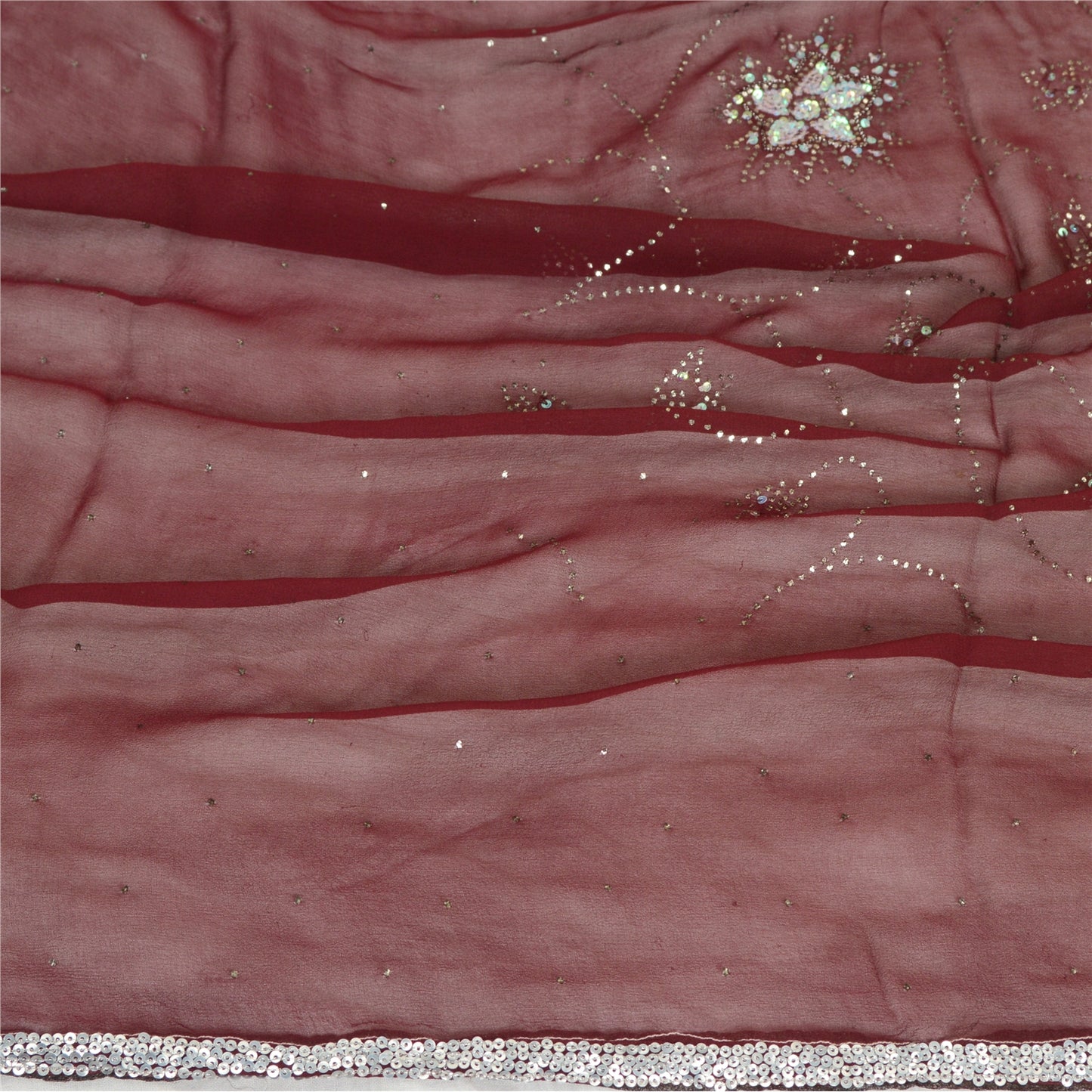 Санскрити Винтаж темно-красный длинный дупатта/палантин из чистого шелка-жоржета ручной работы