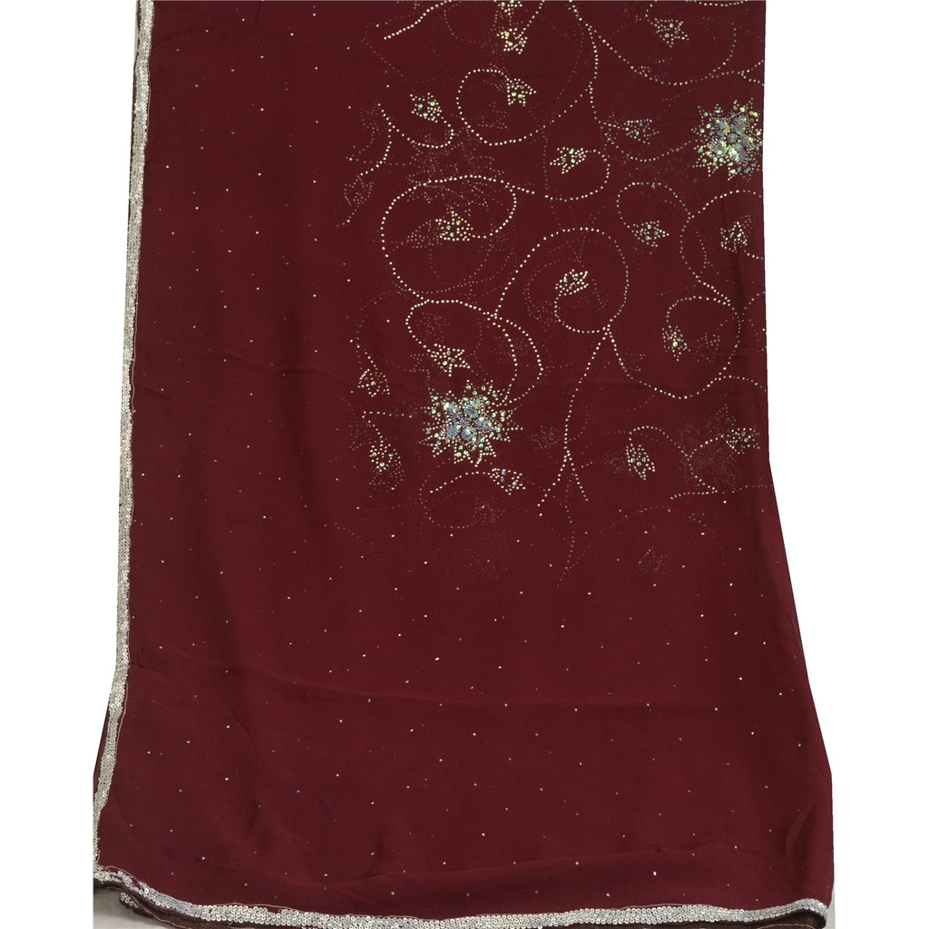 Санскрити Винтаж темно-красный длинный дупатта/палантин из чистого шелка-жоржета ручной работы