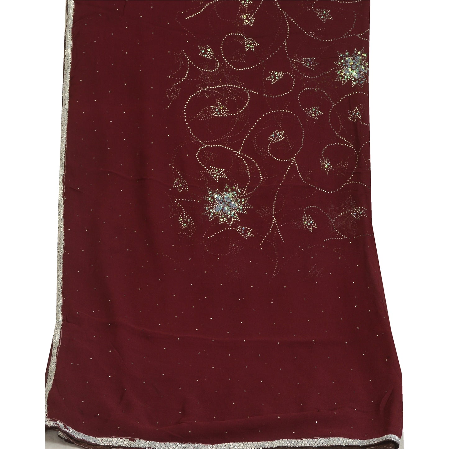 Санскрити Винтаж темно-красный длинный дупатта/палантин из чистого шелка-жоржета ручной работы