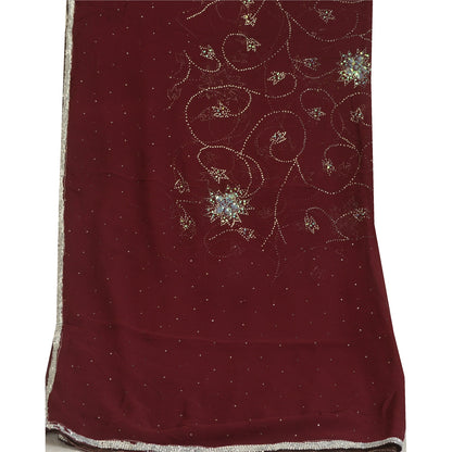 Санскрити Винтаж темно-красный длинный дупатта/палантин из чистого шелка-жоржета ручной работы