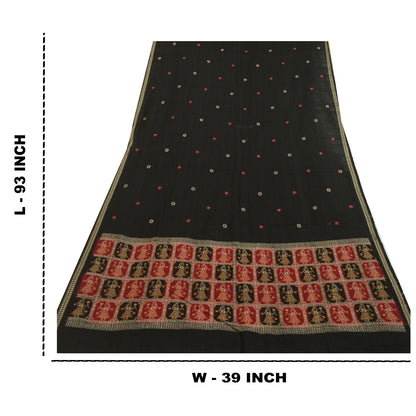 Sanskriti Vintage Black Blend Cotton Dupatta Long Stole Woven Baluchari Scarves