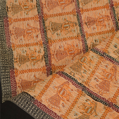 Sanskriti Vintage Black Blend Cotton Dupatta Long Stole Woven Baluchari Scarves