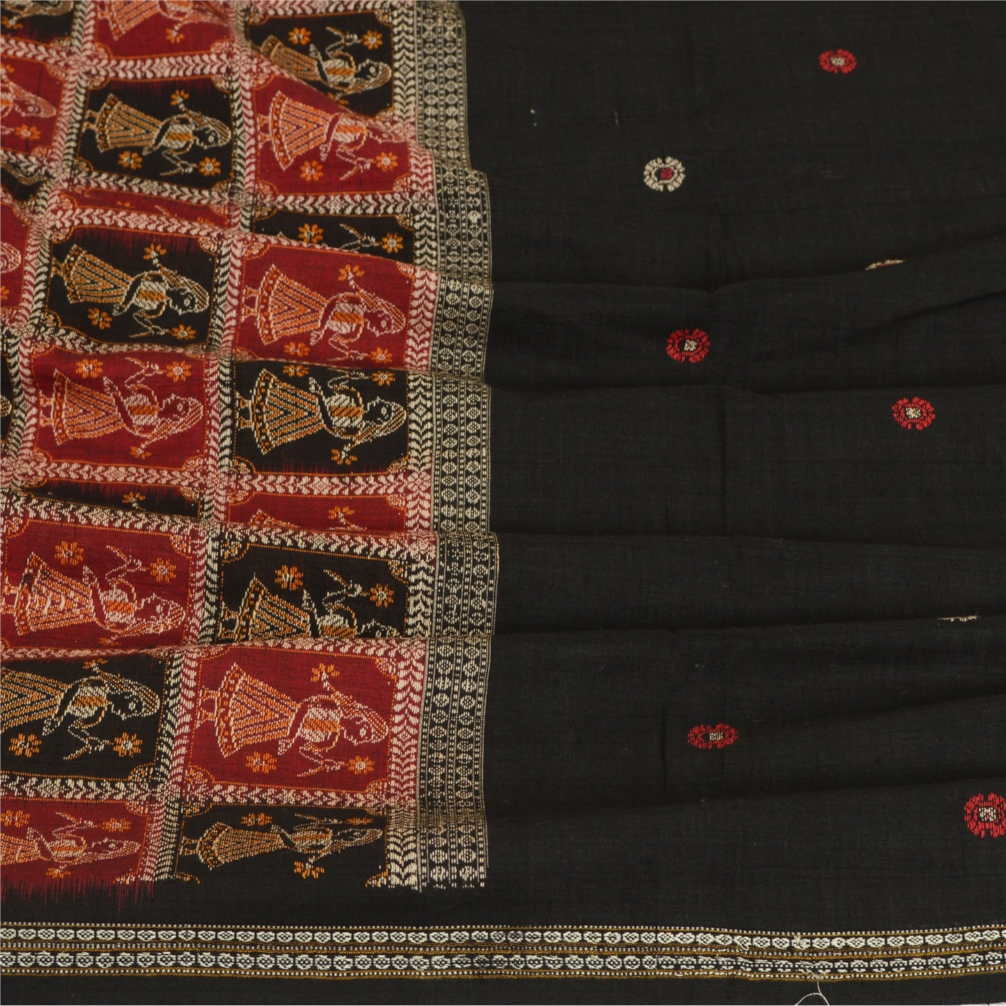 Sanskriti Vintage Black Blend Cotton Dupatta Long Stole Woven Baluchari Scarves