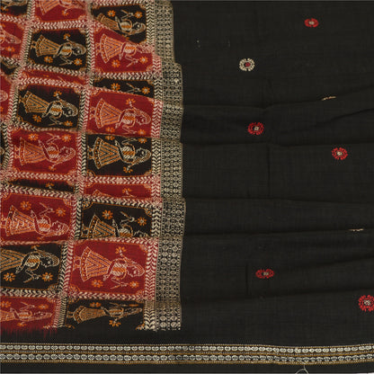 Sanskriti Vintage Black Blend Cotton Dupatta Long Stole Woven Baluchari Scarves