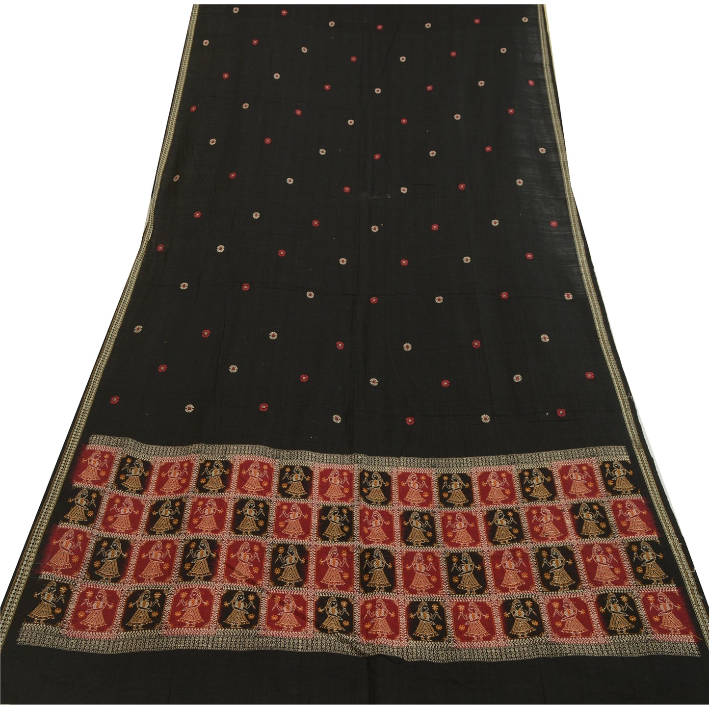 Sanskriti Vintage Black Blend Cotton Dupatta Long Stole Woven Baluchari Scarves