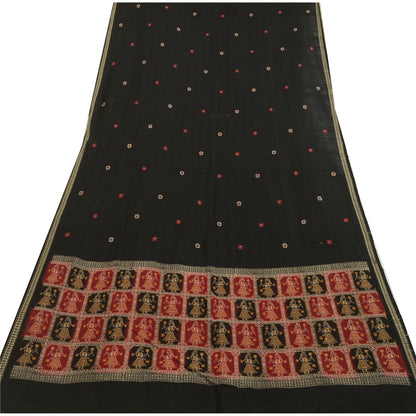 Sanskriti Vintage Black Blend Cotton Dupatta Long Stole Woven Baluchari Scarves