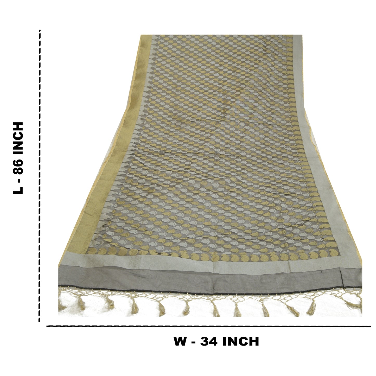 Sanskriti Vintage Black Long Dupatta Stole Net Mesh Veil Woven Wrap Scarves