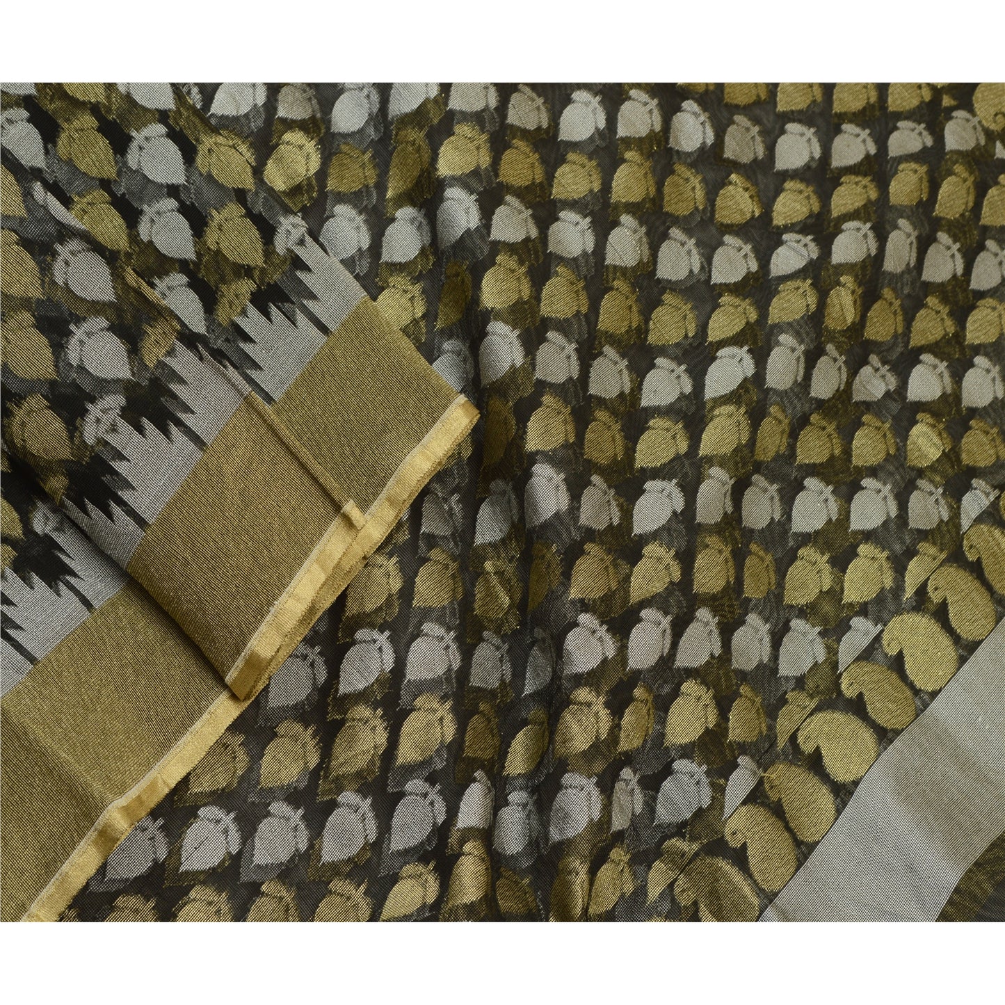 Sanskriti Vintage Black Long Dupatta Stole Net Mesh Veil Woven Wrap Scarves