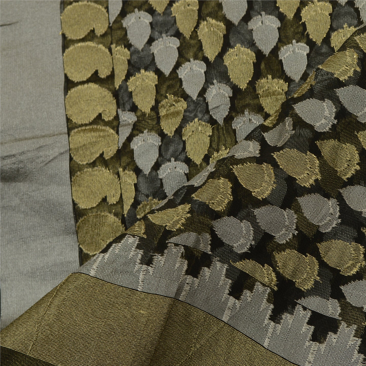 Sanskriti Vintage Black Long Dupatta Stole Net Mesh Veil Woven Wrap Scarves