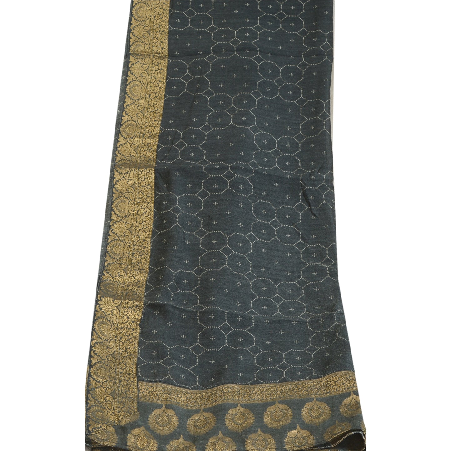 Sanskriti Vintage Grey Dupatta Long Stole Pure Silk Hijab Printed Soft Scarves