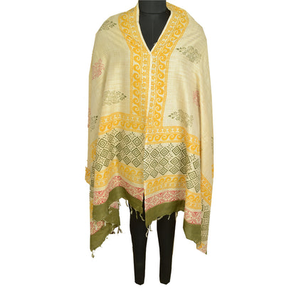 Длинная шаль-дупатта в стиле санскритского винтажа из чистого хлопка цвета слоновой кости с ручным принтом